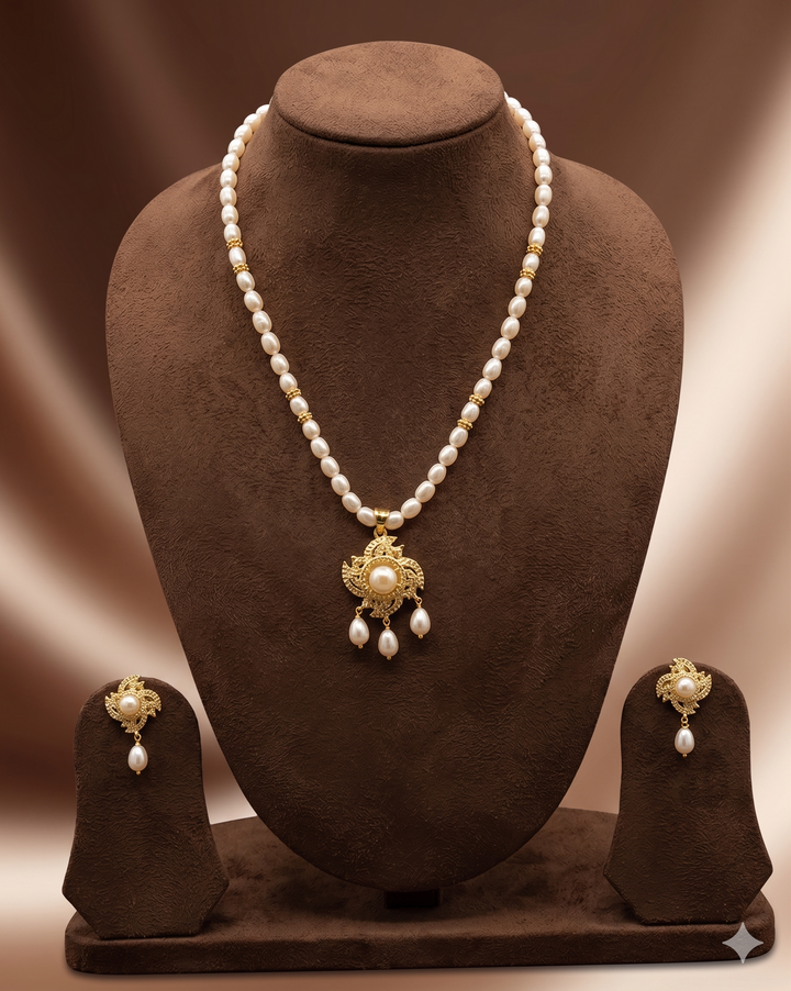 Rose Charm Freshwater Pearl Pendant Set | SHOBITAM