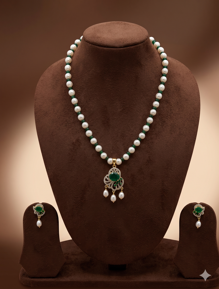 White Freshwater One Line Pearl Pendant Set | SHOBITAM