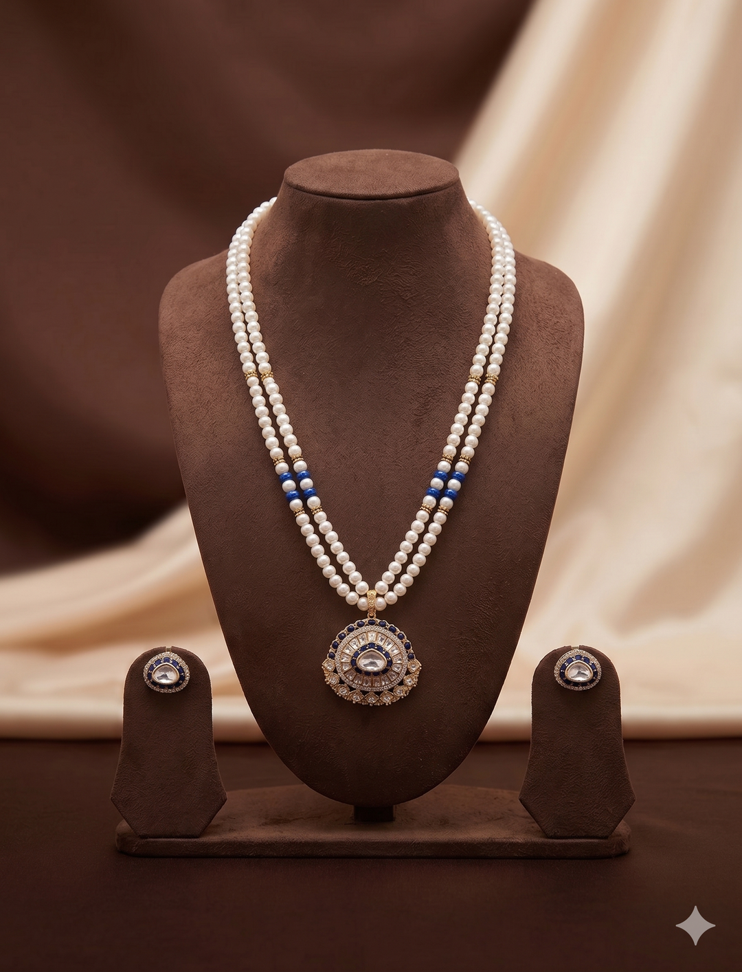Sapphire Glow Freshwater Pearl Pendant Set | SHOBITAM