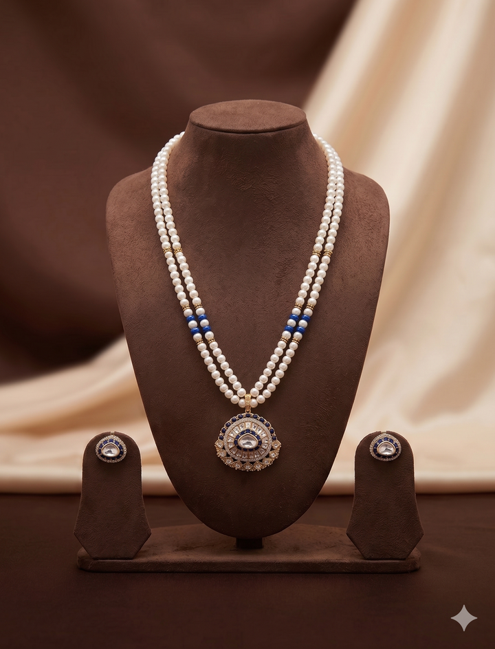 Sapphire Glow Freshwater Pearl Pendant Set | SHOBITAM