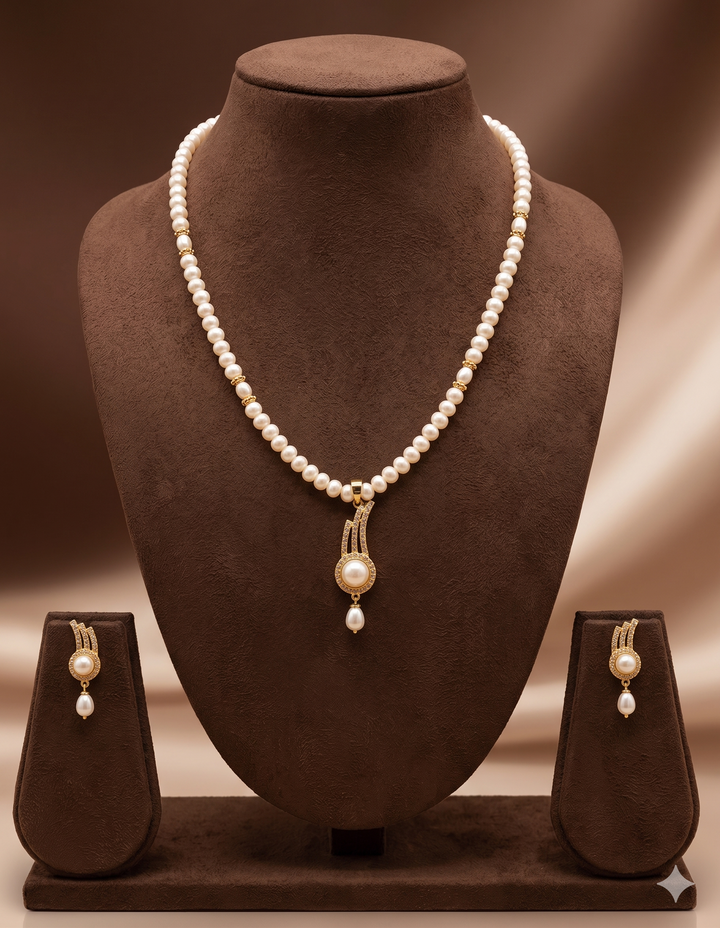 Ivory Grace Classic Freshwater Pearl One Line Pendant Set | SHOBITAM
