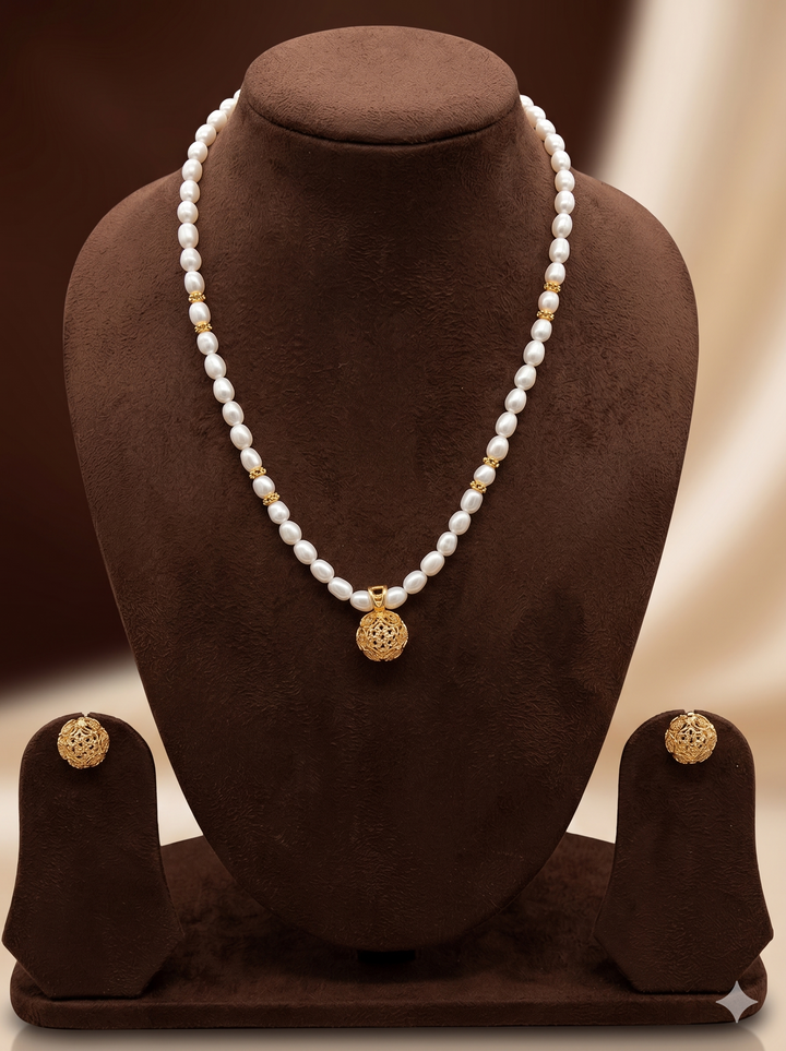 Freshwater Pearl One Line Pendant Necklace Set  | SHOBITAM