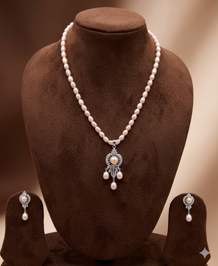 Light Pink Freshwater Pearl Drop Pendant Set  | SHOBITAM