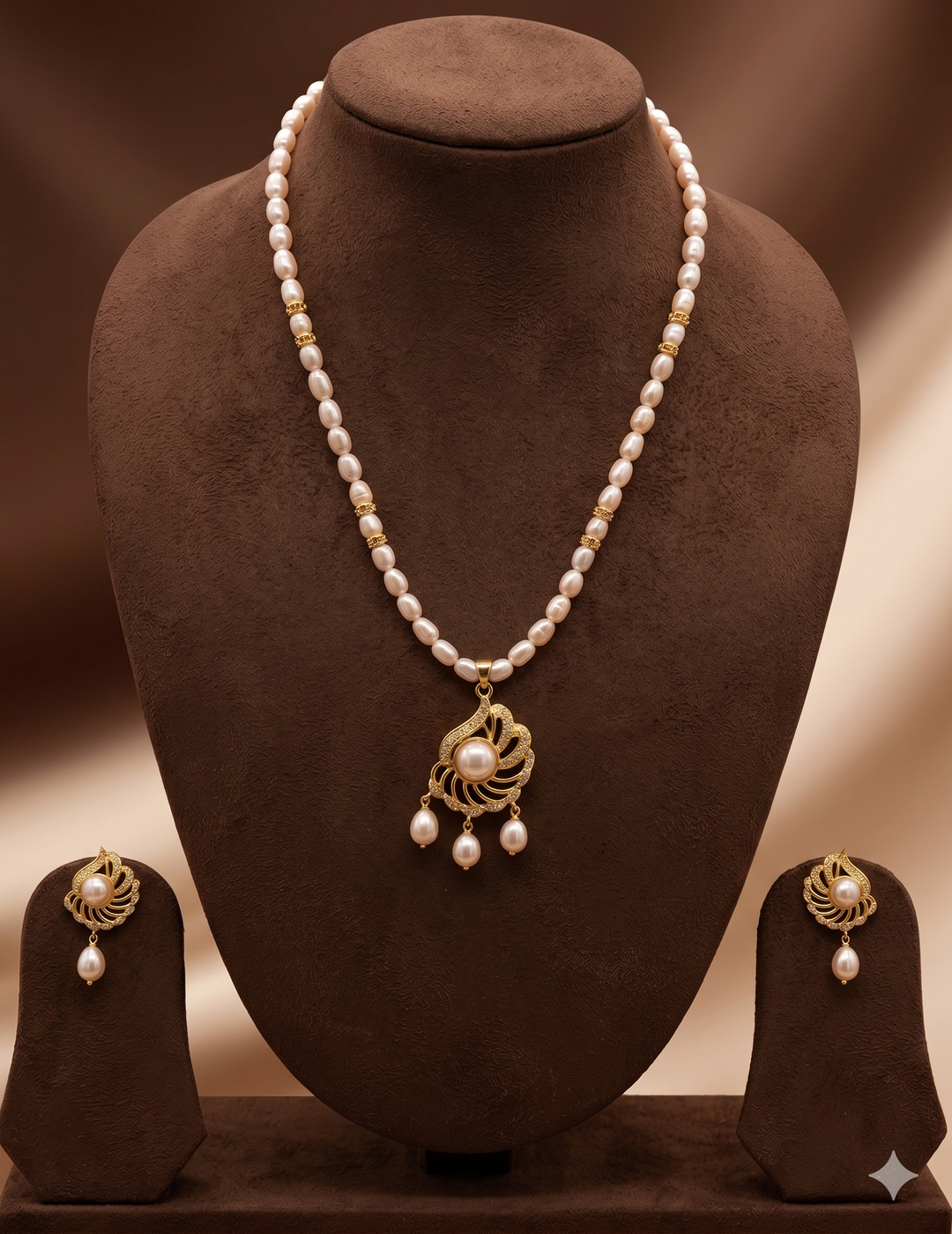 Blush Aura Elegance Freshwater Pearl one Line Pendant Set | SHOBITAM
