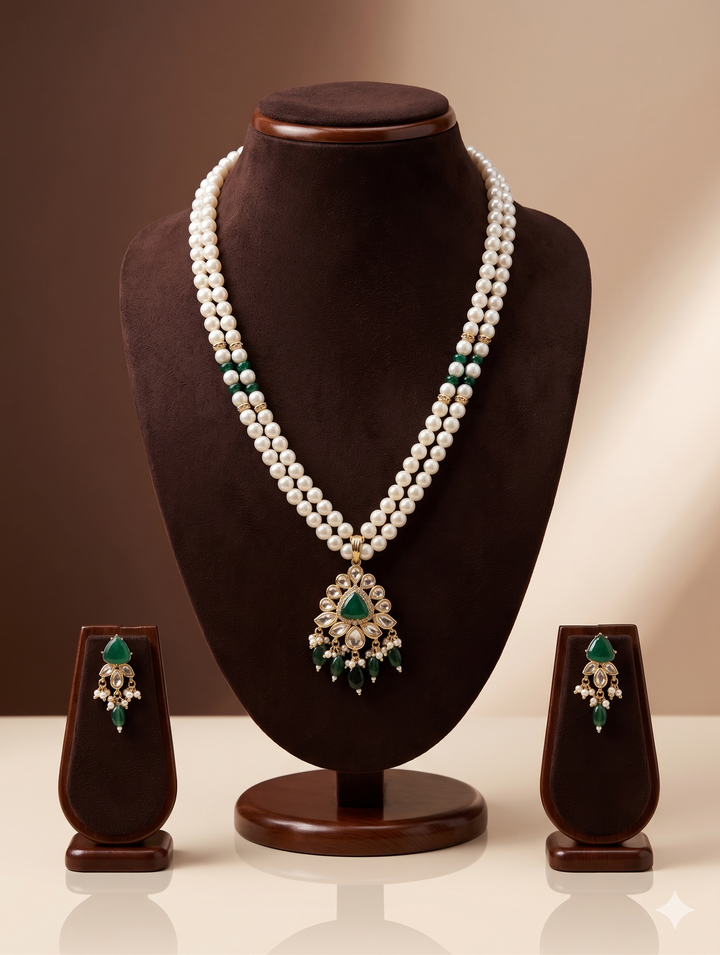 Emerald Heritage Freshwater Pearl Pendant Set | SHOBITAM