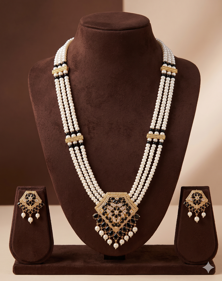Blue Stone Freshwater Pearl Rani Haar Necklace Set | SHOBITAM