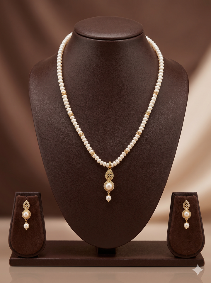 White Freshwater One Line Pearl Pendant Set | SHOBITAM