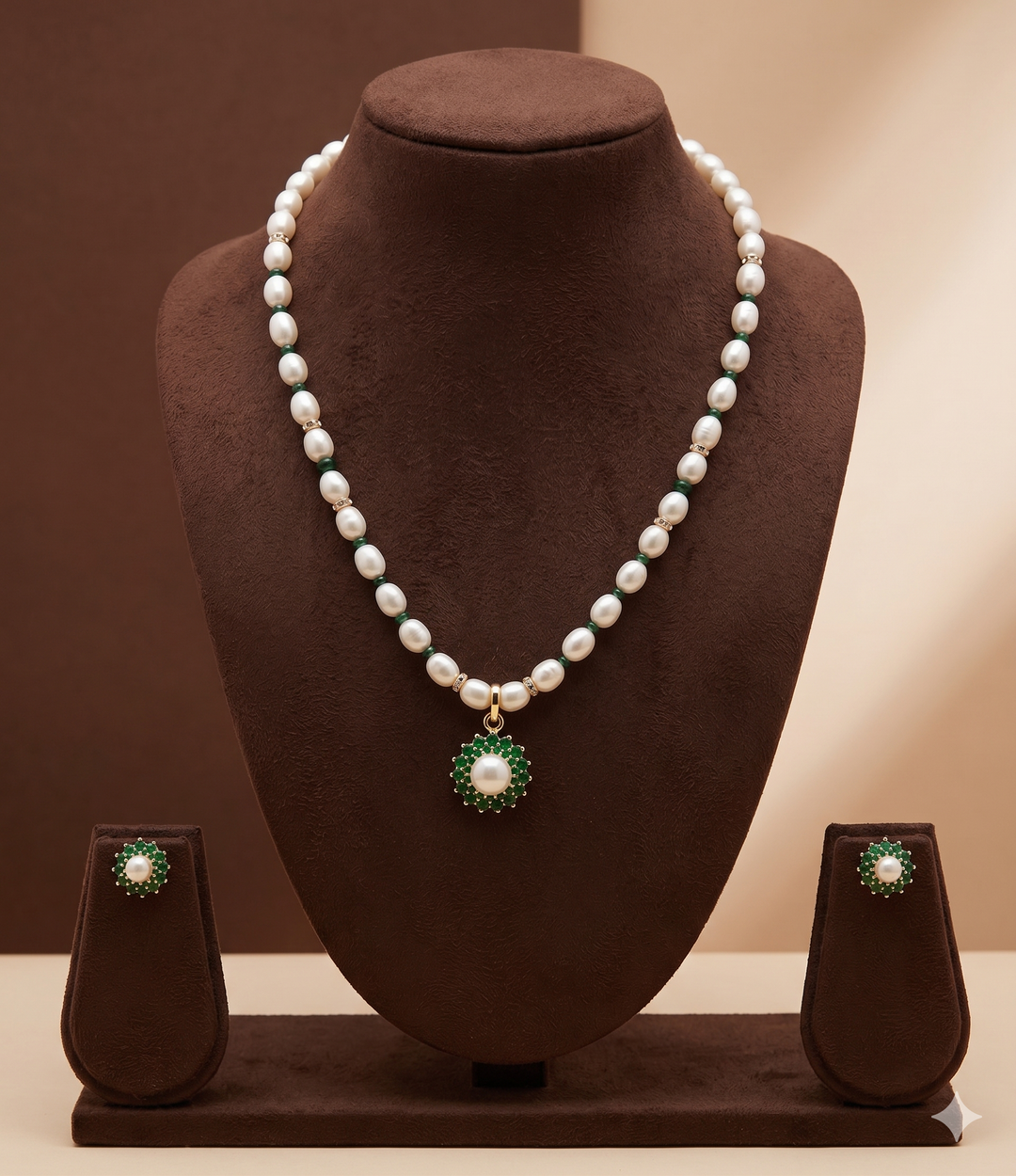 Emerald Freshwater Pearl Pendant Set | SHOBITAM