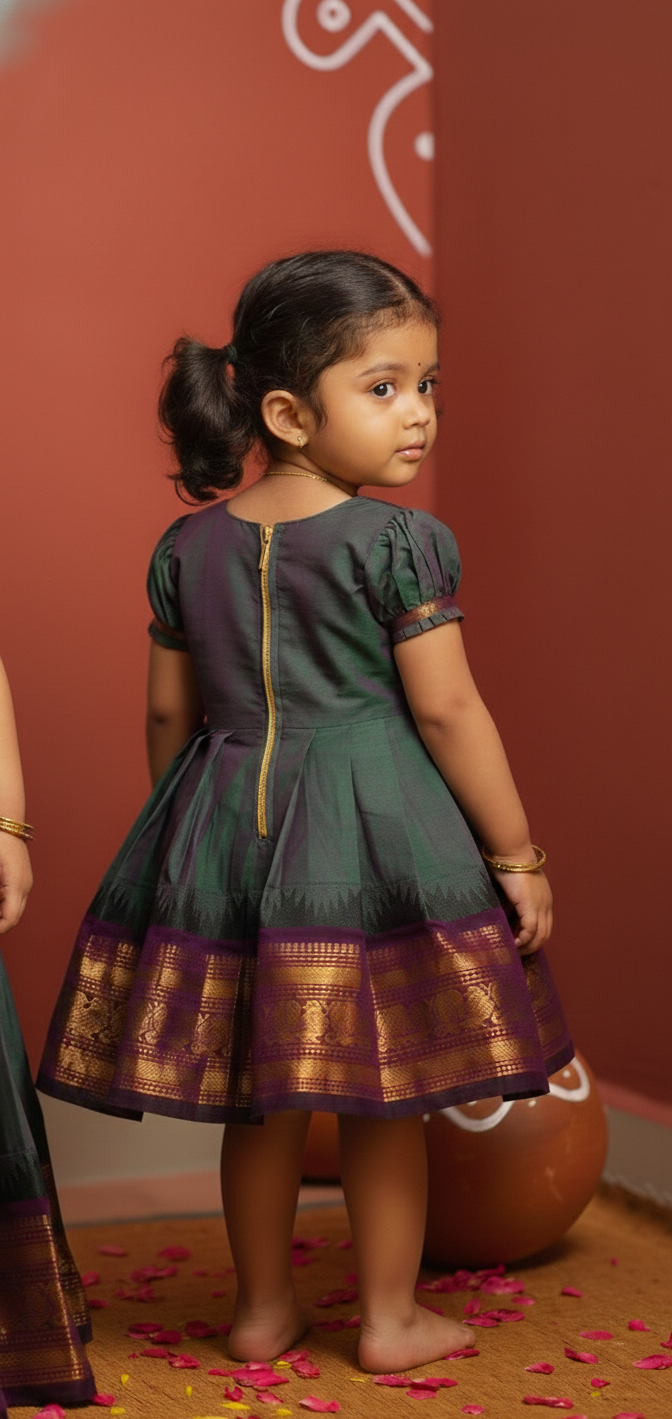 Madhuri Peacock Green frock mini | SHOBITAM