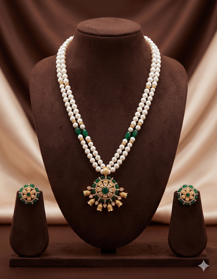 Emerald Heritage Freshwater Pearl Pendant Set | SHOBITAM