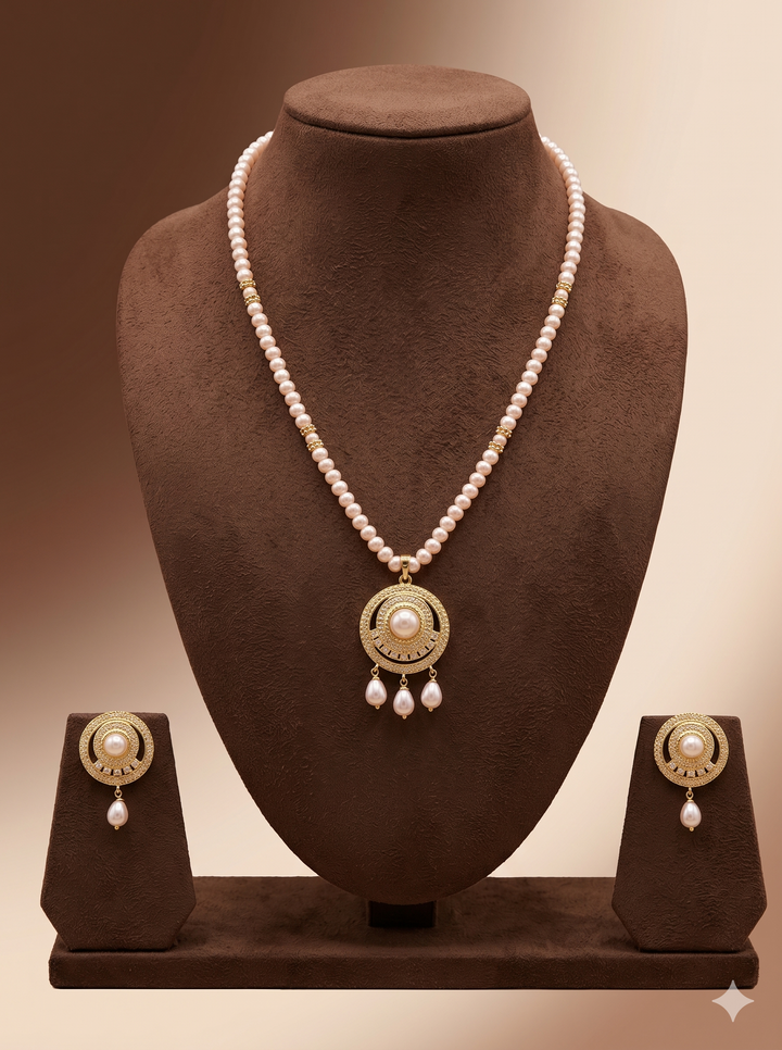 Blush Aura Freshwater Pearl Pendant Set | SHOBITAM