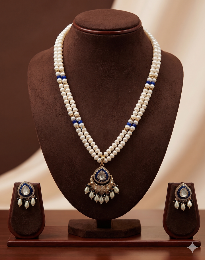 Sapphire Drop Freshwater Pearl Pendant Set | SHOBITAM