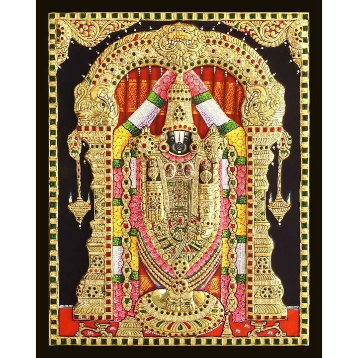 16*20 Authentic TANJORE PAINTING BALAJI With 22 Ct gold Foil and Jaipur Gemstones,Unframed | SHOBITAM