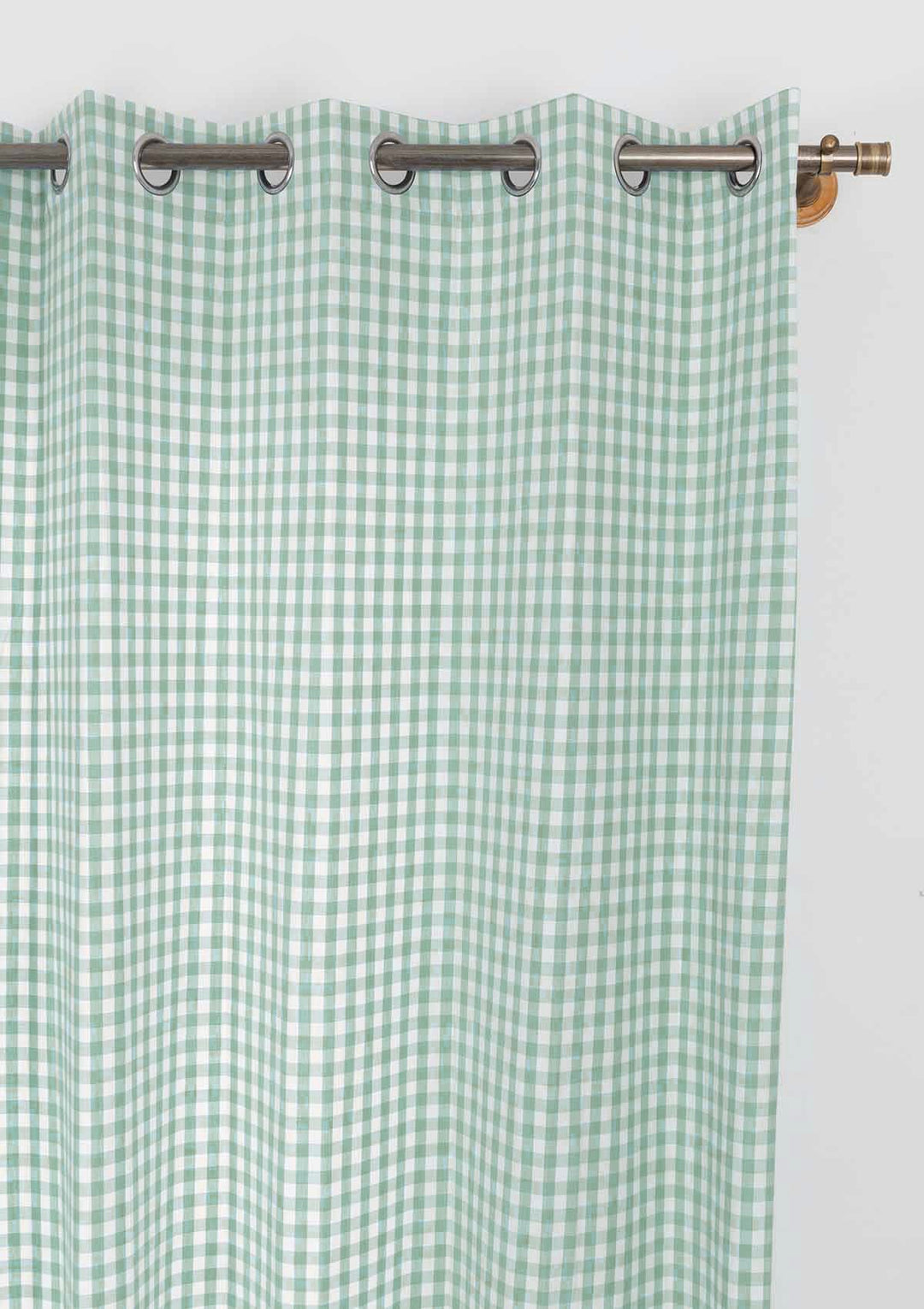 Gingham Woven 100% cotton geometric curtain for living room - Light Reduction - Sage Green - Single Piece | SHOBITAM