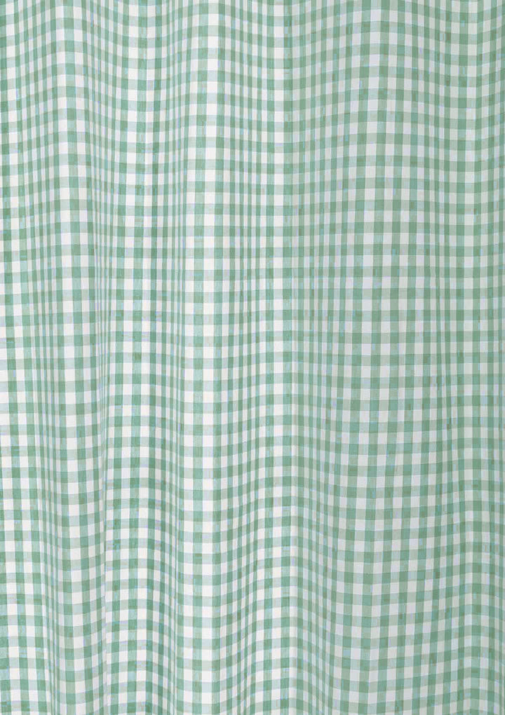 Gingham Woven 100% cotton geometric curtain for living room - Light Reduction - Sage Green - Single Piece | SHOBITAM