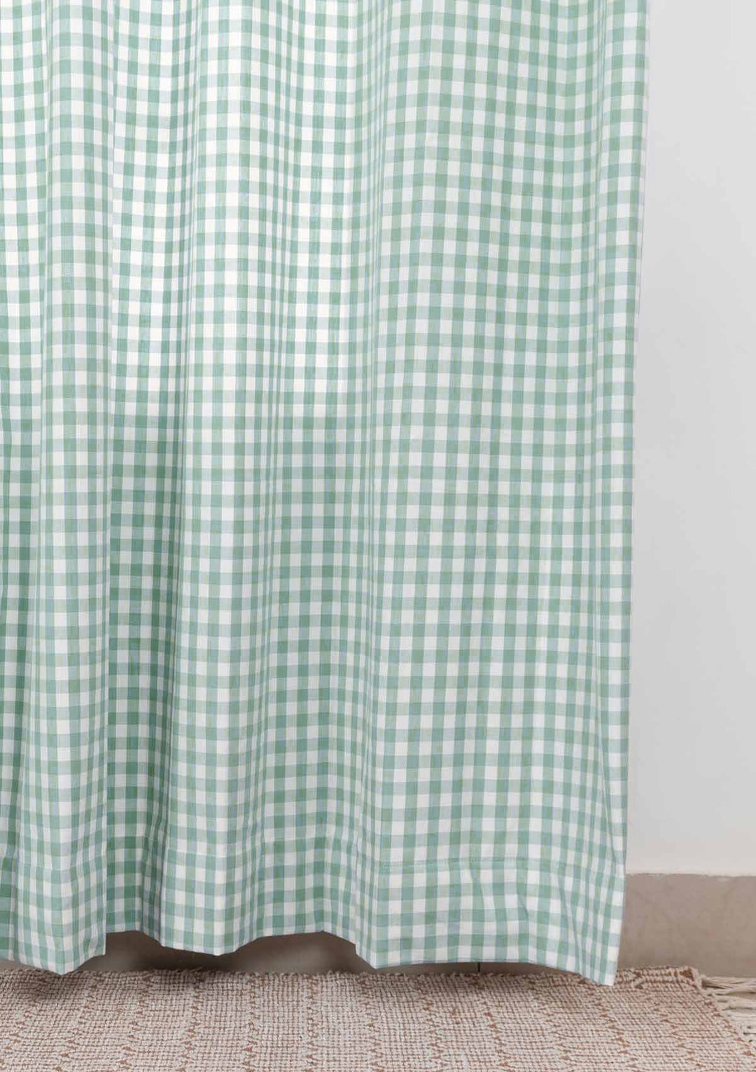 Gingham Woven 100% cotton geometric curtain for living room - Light Reduction - Sage Green - Single Piece | SHOBITAM