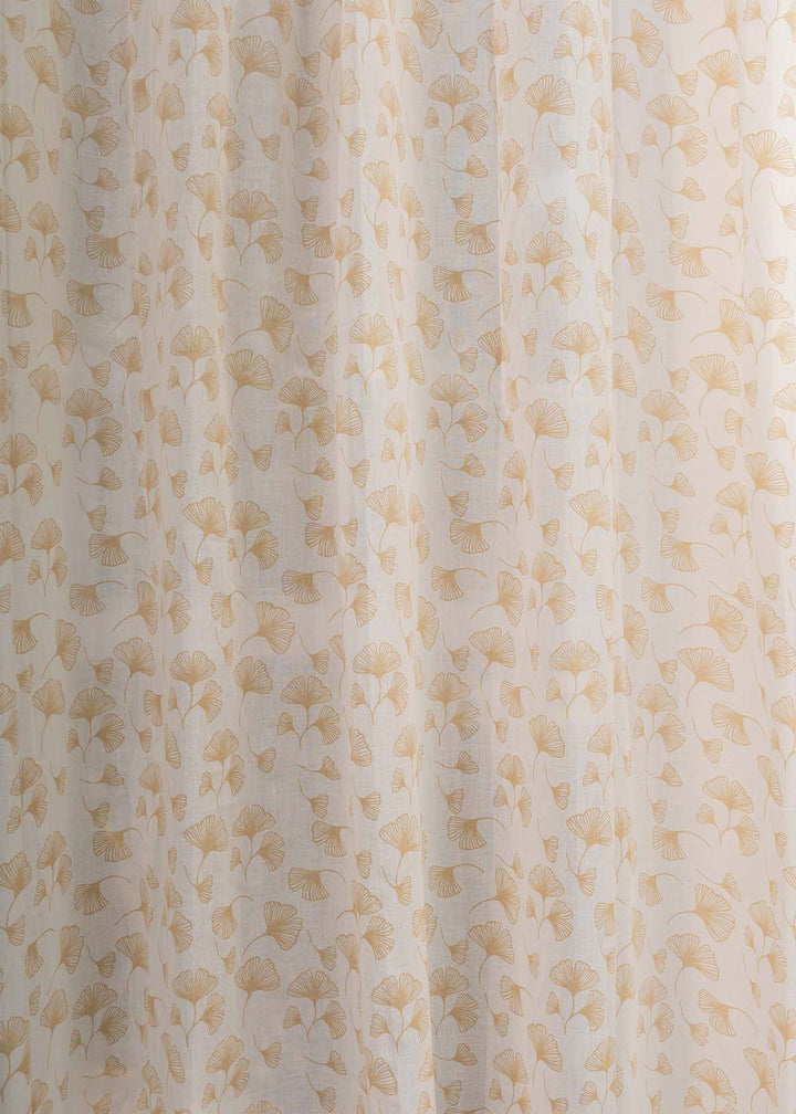 Gingko Beige 100% cotton sheer floral curtain for living room - Light filtering - Single Piece  | SHOBITAM