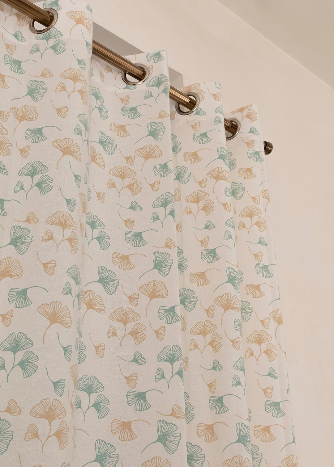 Gingko Nile Blue 100% cotton floral curtain for living room - Light Reduction - Single Piece | SHOBITAM