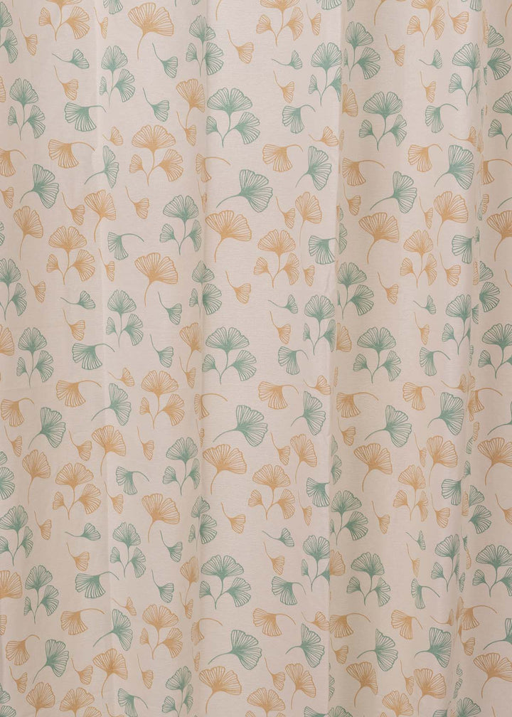 Gingko Nile Blue 100% cotton floral curtain for living room - Light Reduction - Single Piece | SHOBITAM