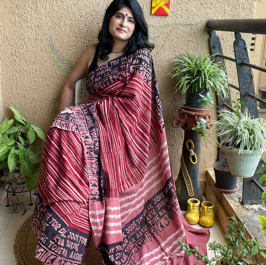 Sahiba Ekla chalo Dabu Block Printed Cotton Saree | SHOBITAM