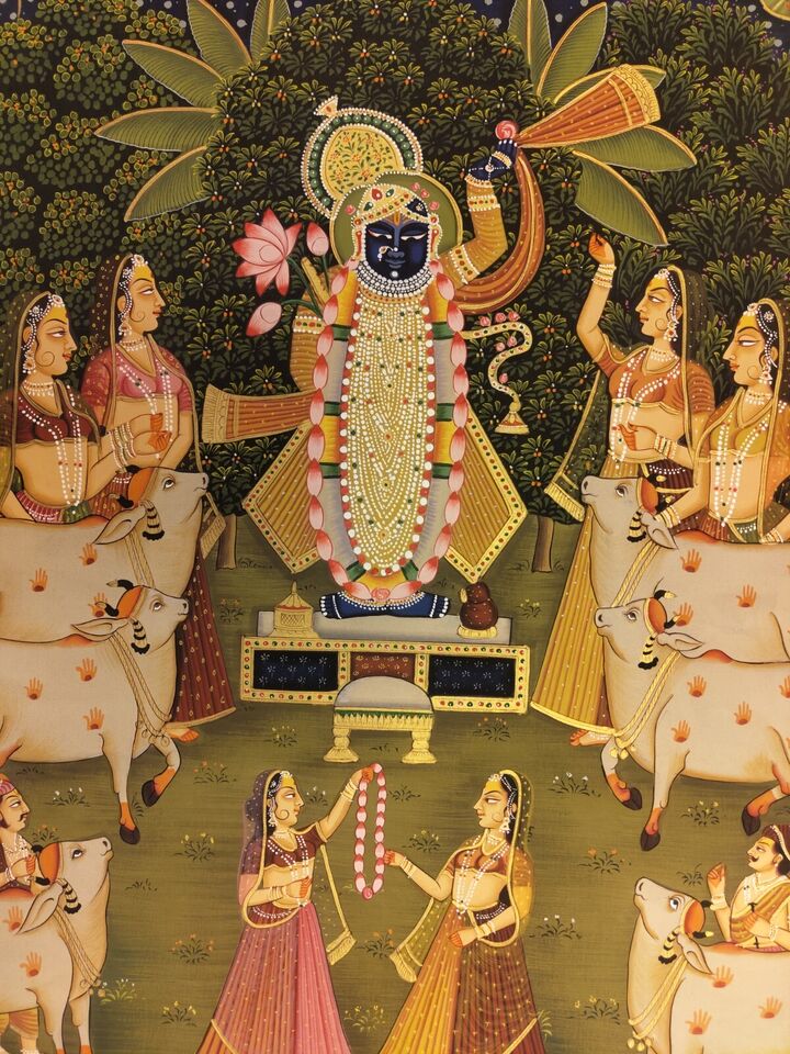 2x3 feet Authentic Jaipur Painting Shreenath ji phool Swagat | SHOBITAM
