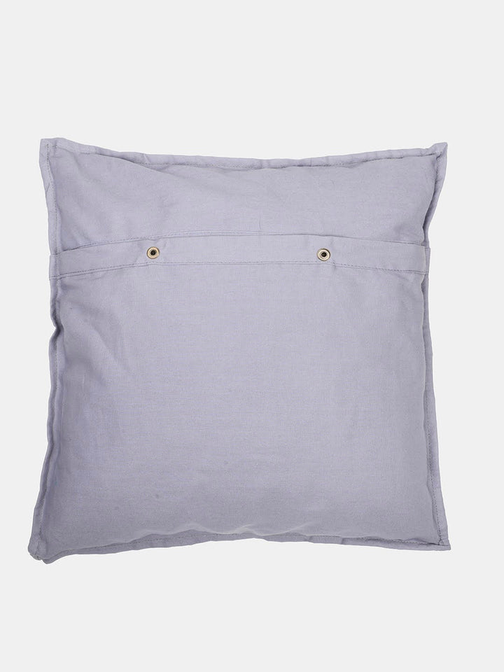 Green Grey Kantha Silk Reversible Cushion Cover - Pack of 1 | SHOBITAM