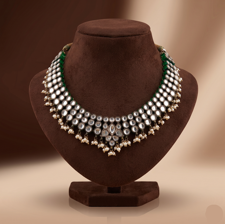 Green Bead Kundan Choker Necklace | SHOBITAM