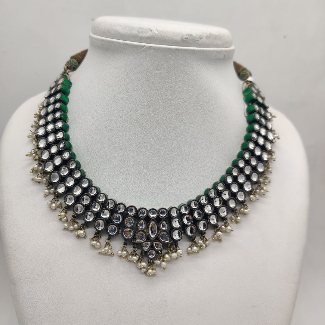 Green Bead Kundan Choker Necklace | SHOBITAM