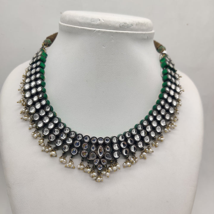 Green Bead Kundan Choker Necklace | SHOBITAM