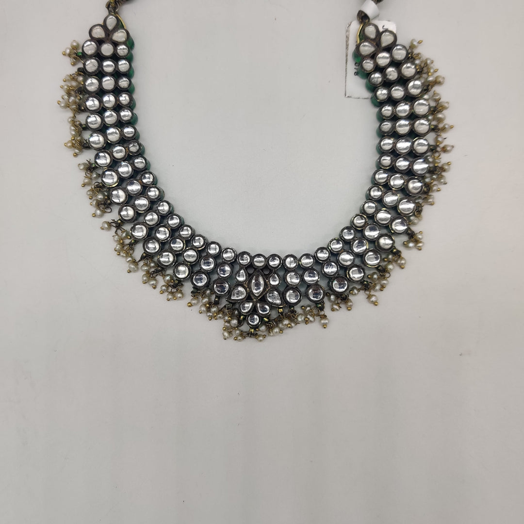 Green Bead Kundan Choker Necklace | SHOBITAM