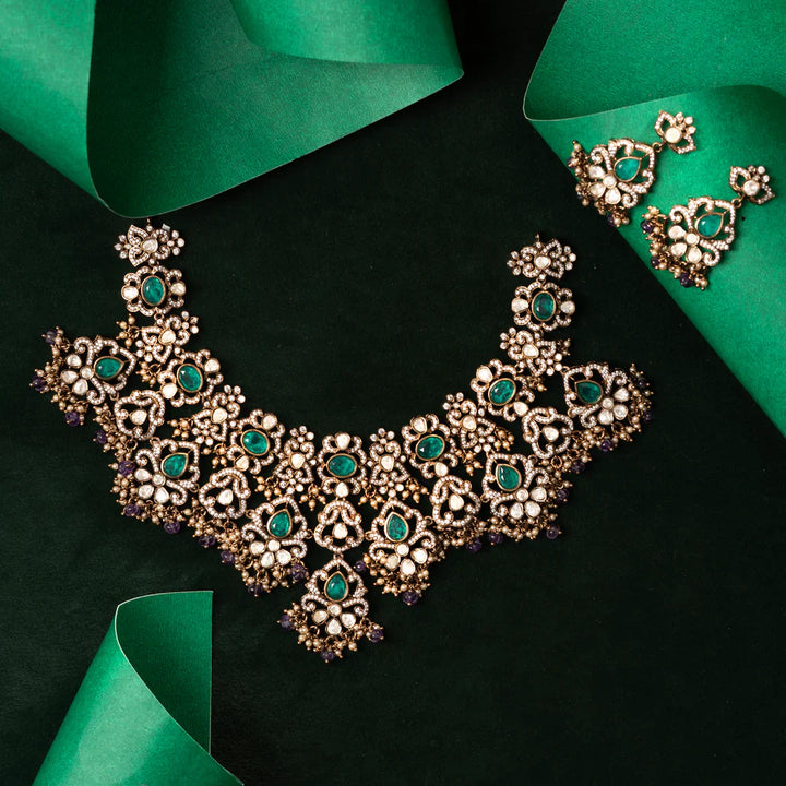 92.5 Silver,Gold Plated Greenbriar Bloom Necklace Set