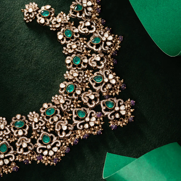 92.5 Silver,Gold Plated Greenbriar Bloom Necklace Set