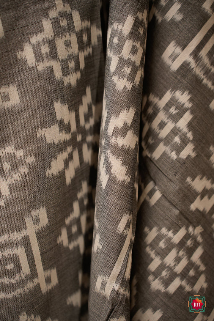 Grey With Black Ikkat Cotton Saree Cloudy Wonder | SHOBITAM