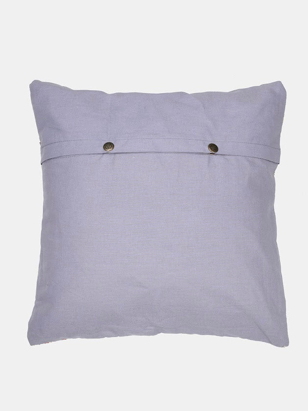 Grey Cream Kantha Silk Reversible Cushion Cover - Pack of 1 | SHOBITAM