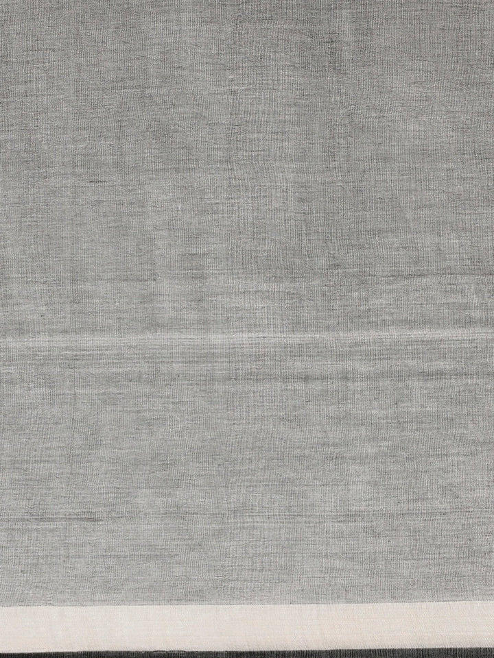 Gray Handloom Zari Border Jamdani Cotton Saree, No Blouse Piece