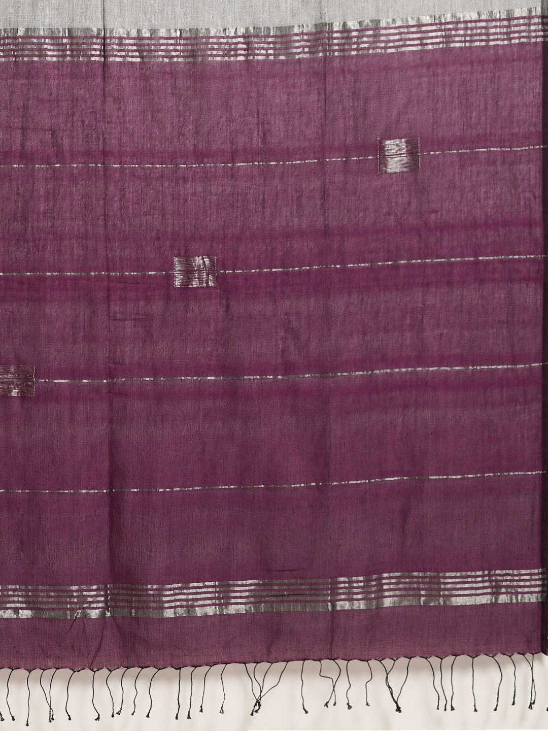 Gray Handloom Zari Border Jamdani Cotton Saree, No Blouse Piece
