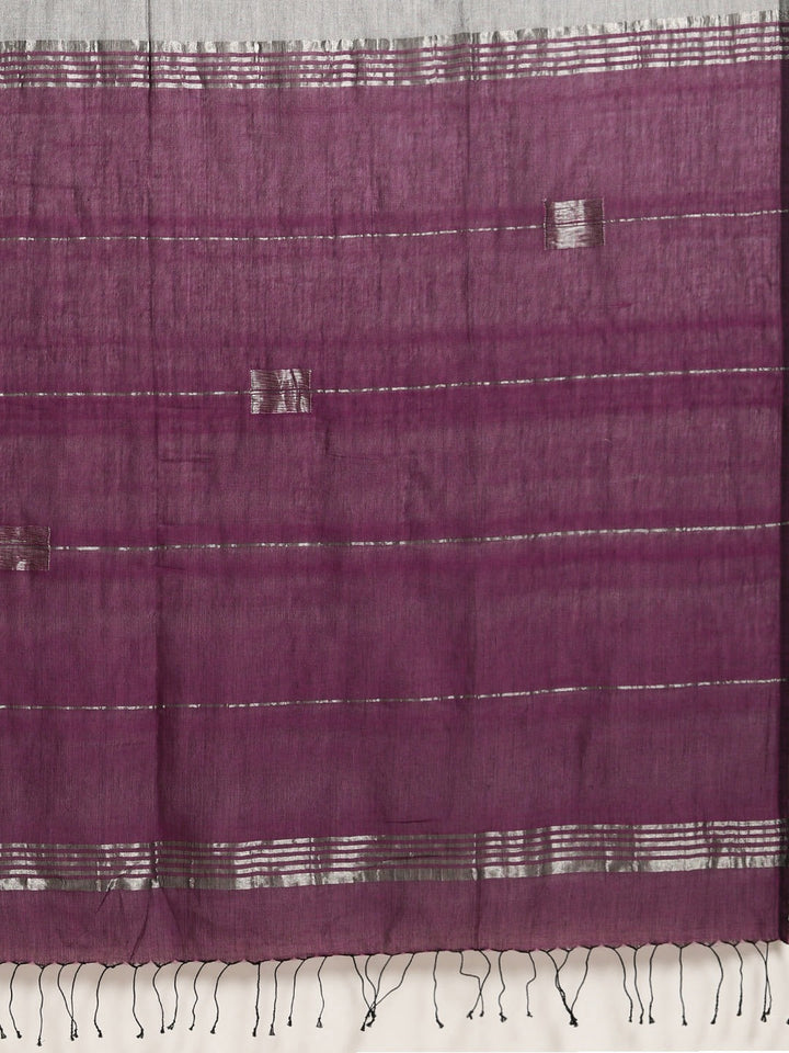 Gray Handloom Zari Border Jamdani Cotton Saree, No Blouse Piece