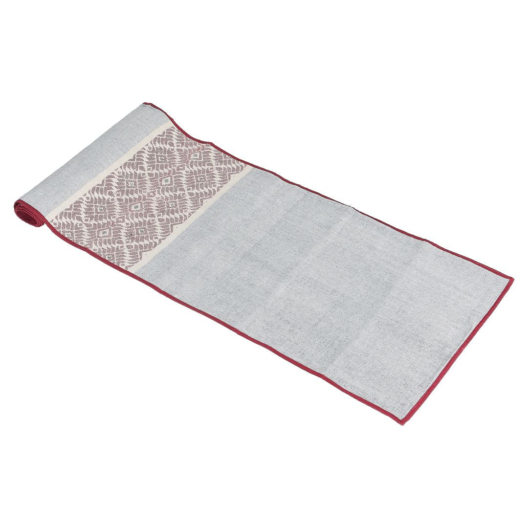 Grey Maroon Dhuniya Cotton Table Runner | SHOBITAM
