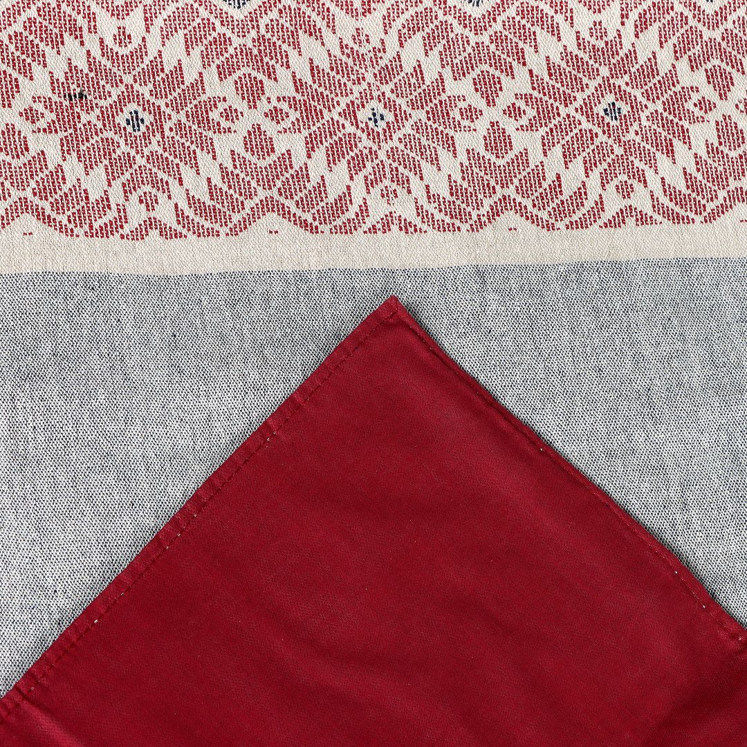 Grey Maroon Dhuniya Cotton Table Runner | SHOBITAM