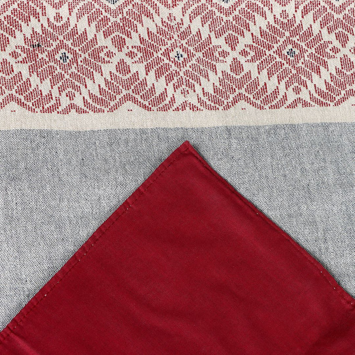 Grey Maroon Dhuniya Cotton Table Runner | SHOBITAM