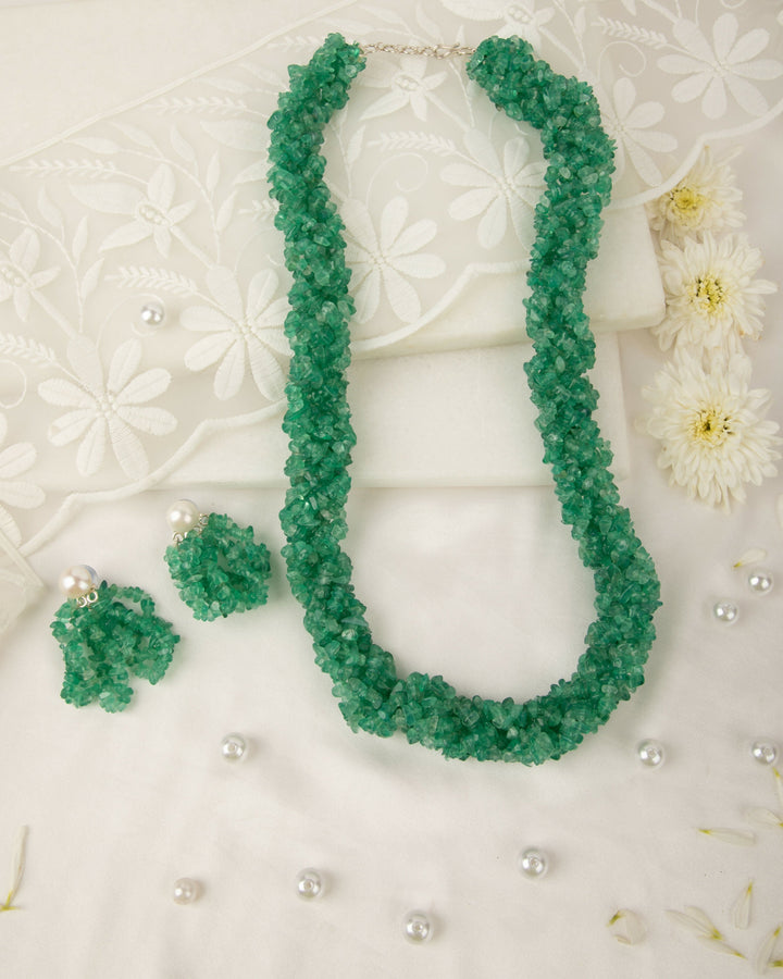 The Jade Garden- Natural Green Onyx Hand-braided Mala with Earrings | SHOBITAM