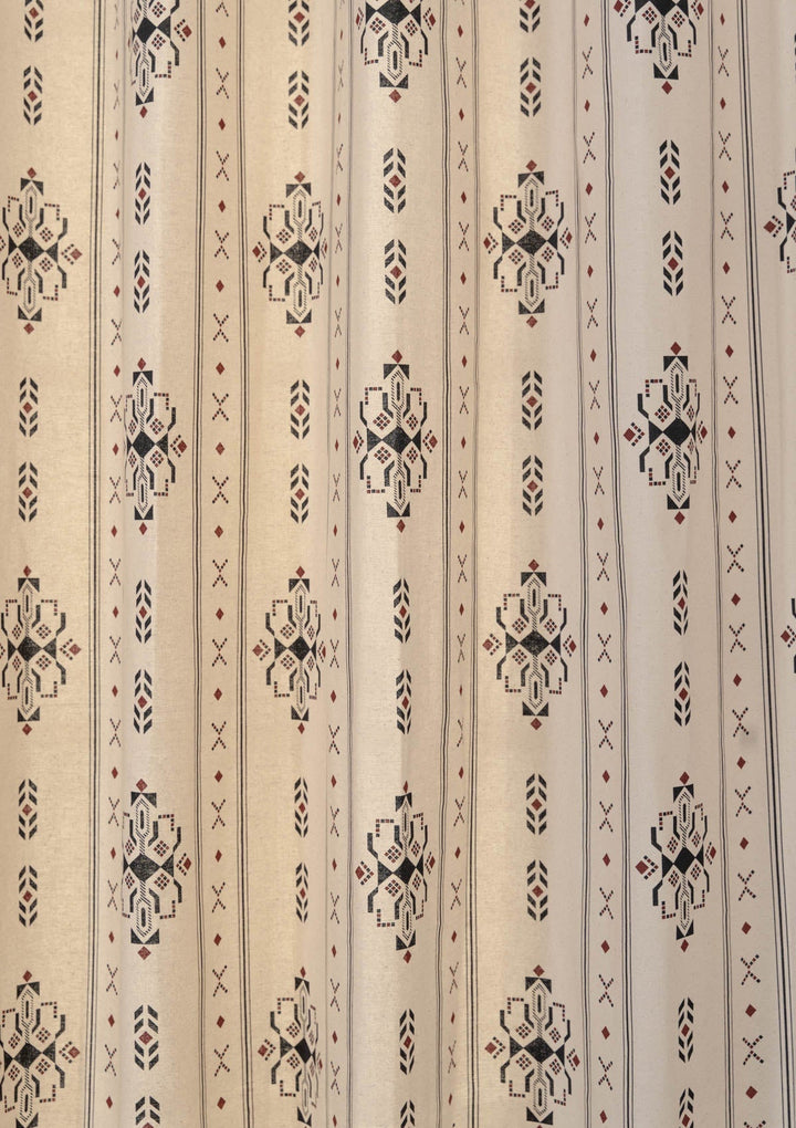 Gypsy 100% cotton geometric curtain for living room - Room darkening - Black - Single - Single Piece | SHOBITAM