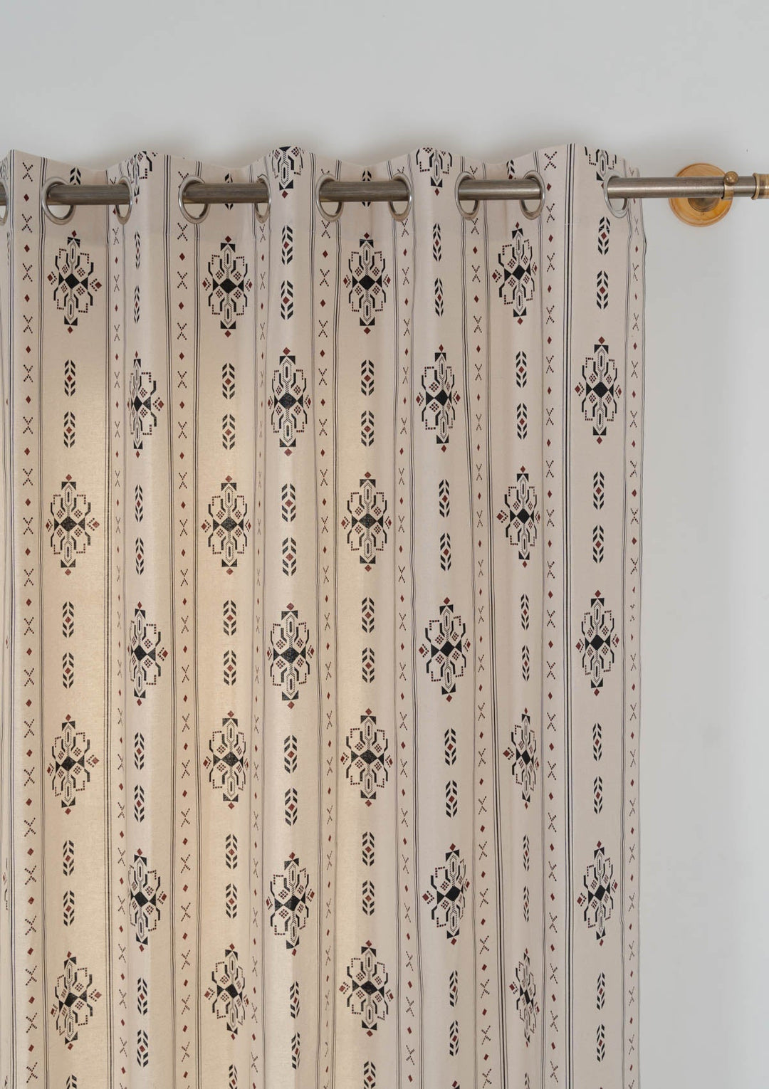 Gypsy 100% cotton geometric curtain for living room - Room darkening - Black - Single - Single Piece | SHOBITAM