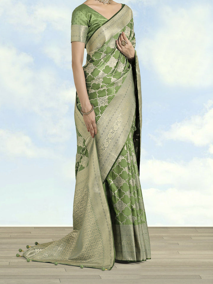 Green Banarasi Satin Silk Saree