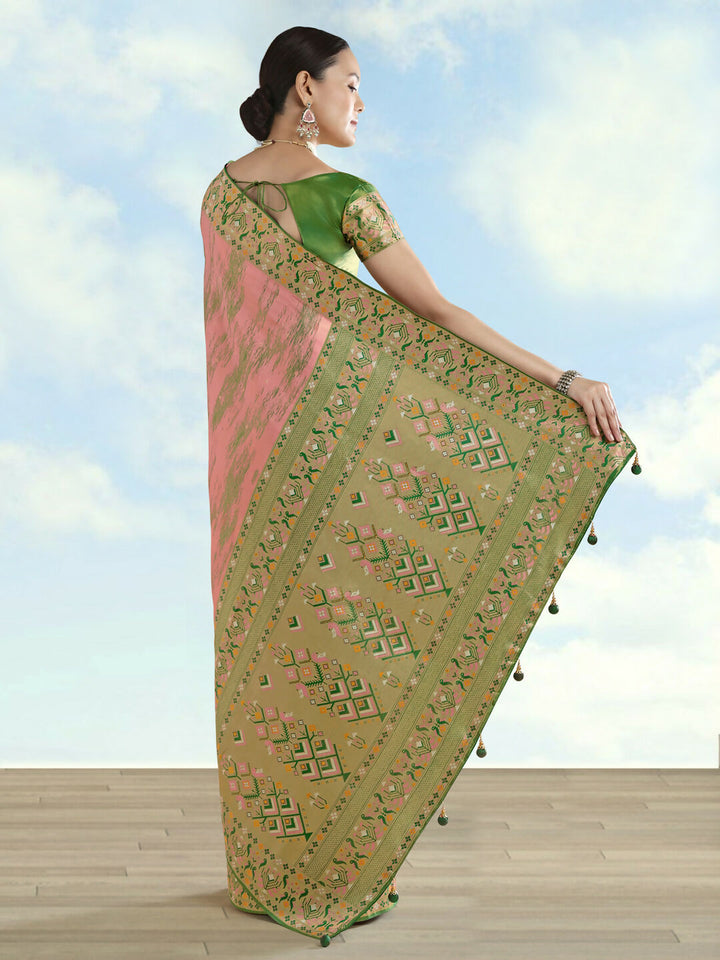 Light Pink Color Semi Banarasi Tissue Silk Paithani Woven Saree | SHOBITAM