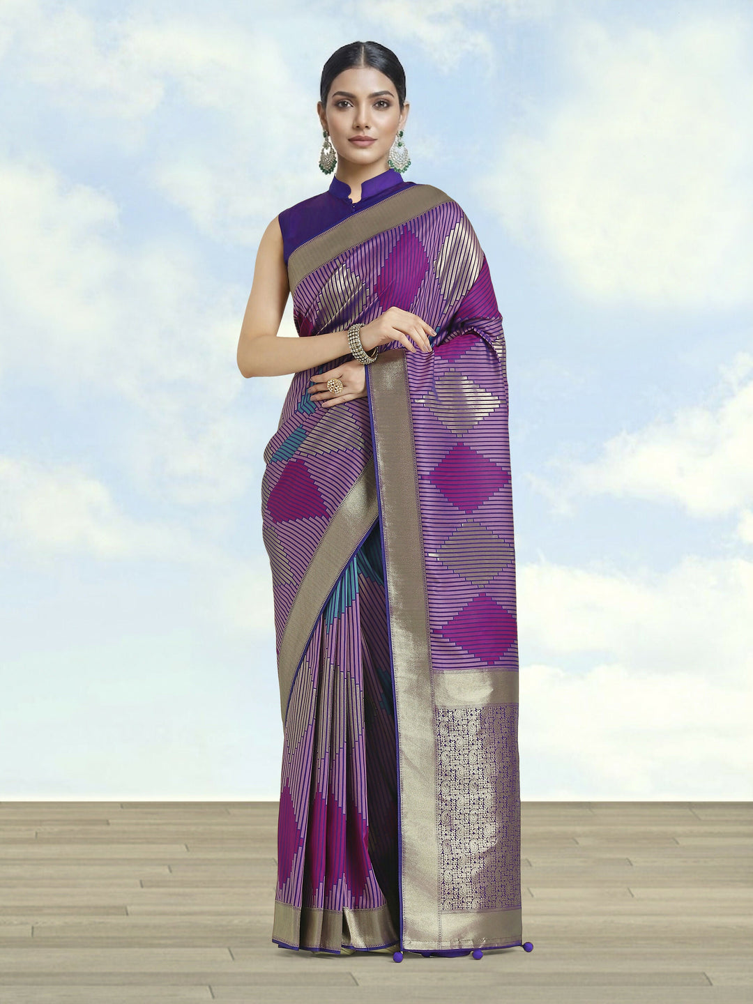 Lavender Colour Banarasi Silk Zari Weaving Saree | SHOBITAM