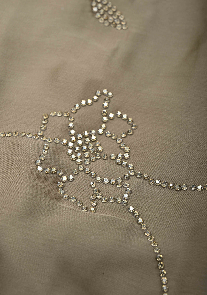 Stunning Taupe satin Georgette with tone on tone stones floral jaal