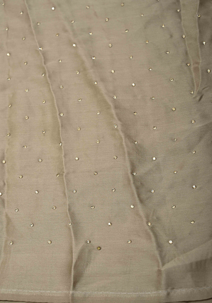 Stunning Taupe satin Georgette with tone on tone stones floral jaal