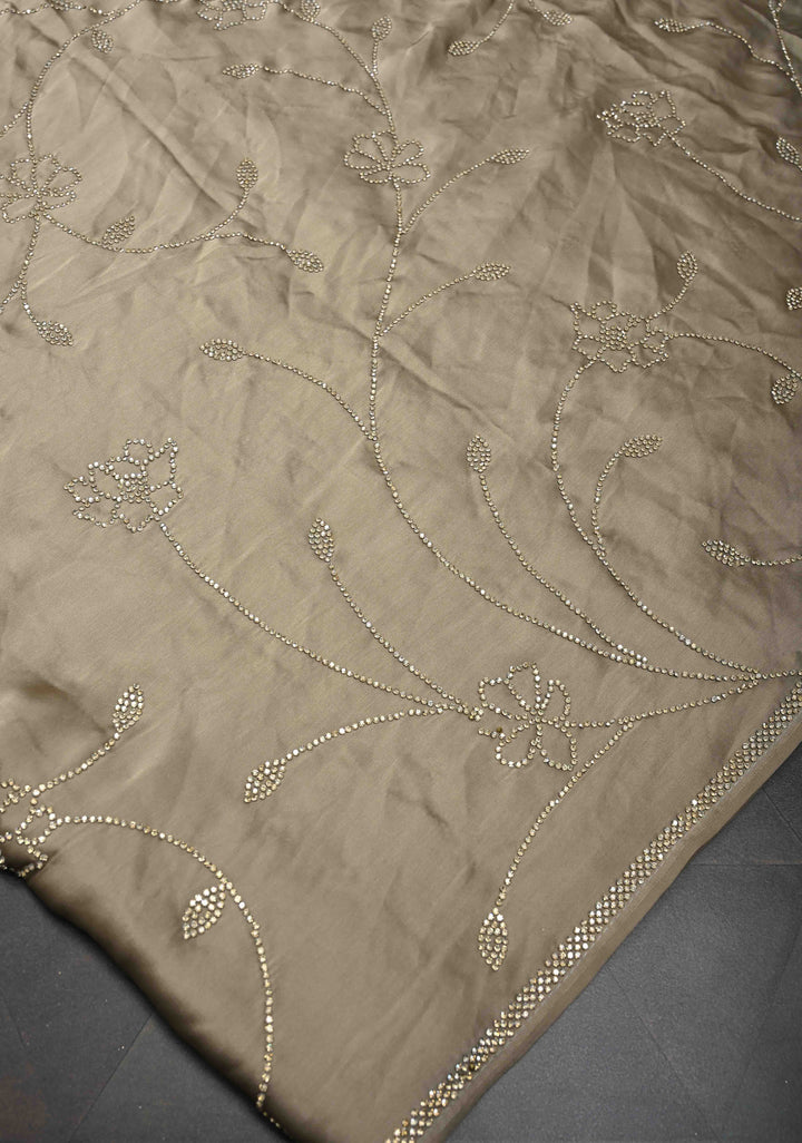 Stunning Taupe satin Georgette with tone on tone stones floral jaal