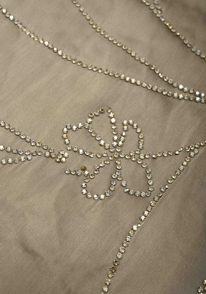 Stunning Taupe satin Georgette with tone on tone stones floral jaal